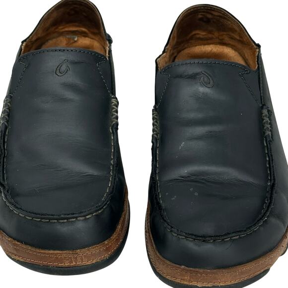 OluKai Moloa Slip On Loafer Black Leather Grip Sole Shoe main image 5